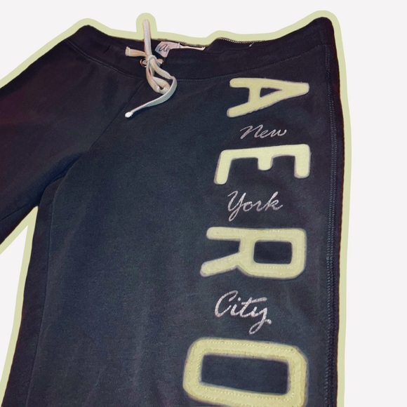 Charcoal Aeropostale sweatpants with pale yellow/green logo. Size large. - Picture 3 of 4